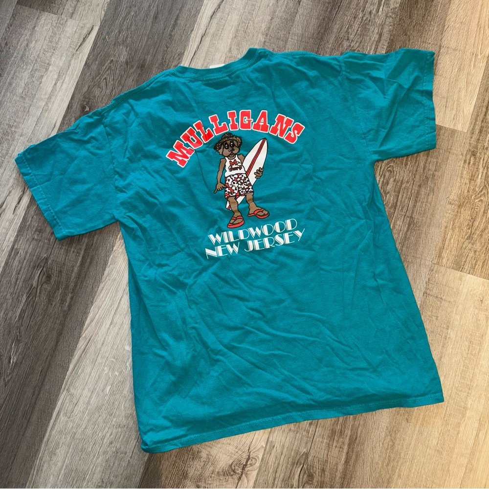 Turquoise Mulligans Wildwood NJ Surfing Graphic T-Shirt